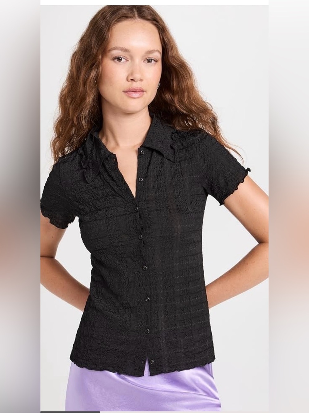 VINCE Smocked Short Sleeve Button Up